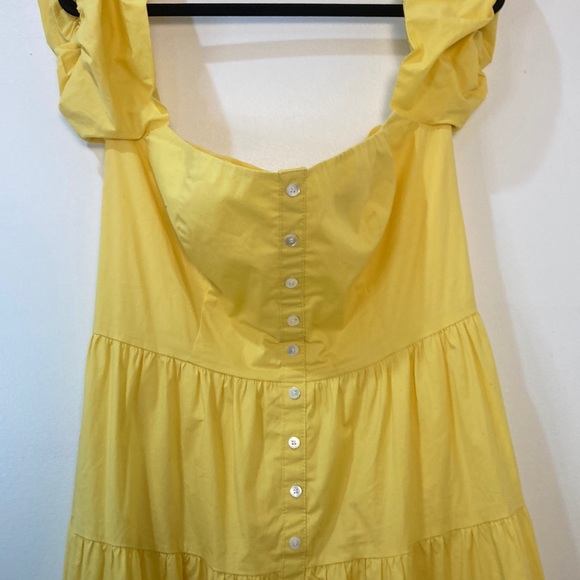 Gently worn STAUD Yellow Button-Down Sundress. Zip up back, tiered maxi size 12 - Picture 4 of 7
